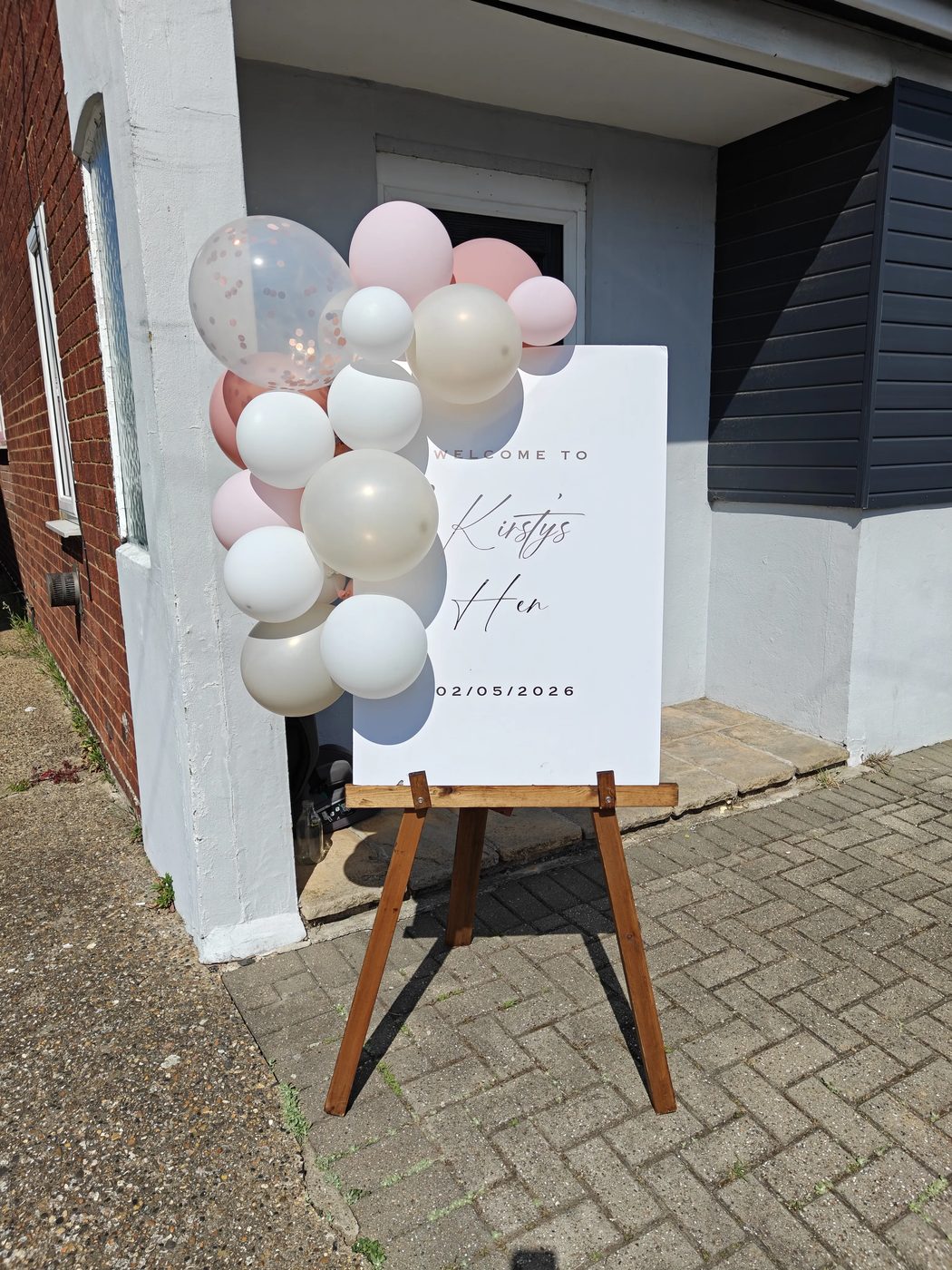 Personalised hen party welcome sign with balloons in Essex
